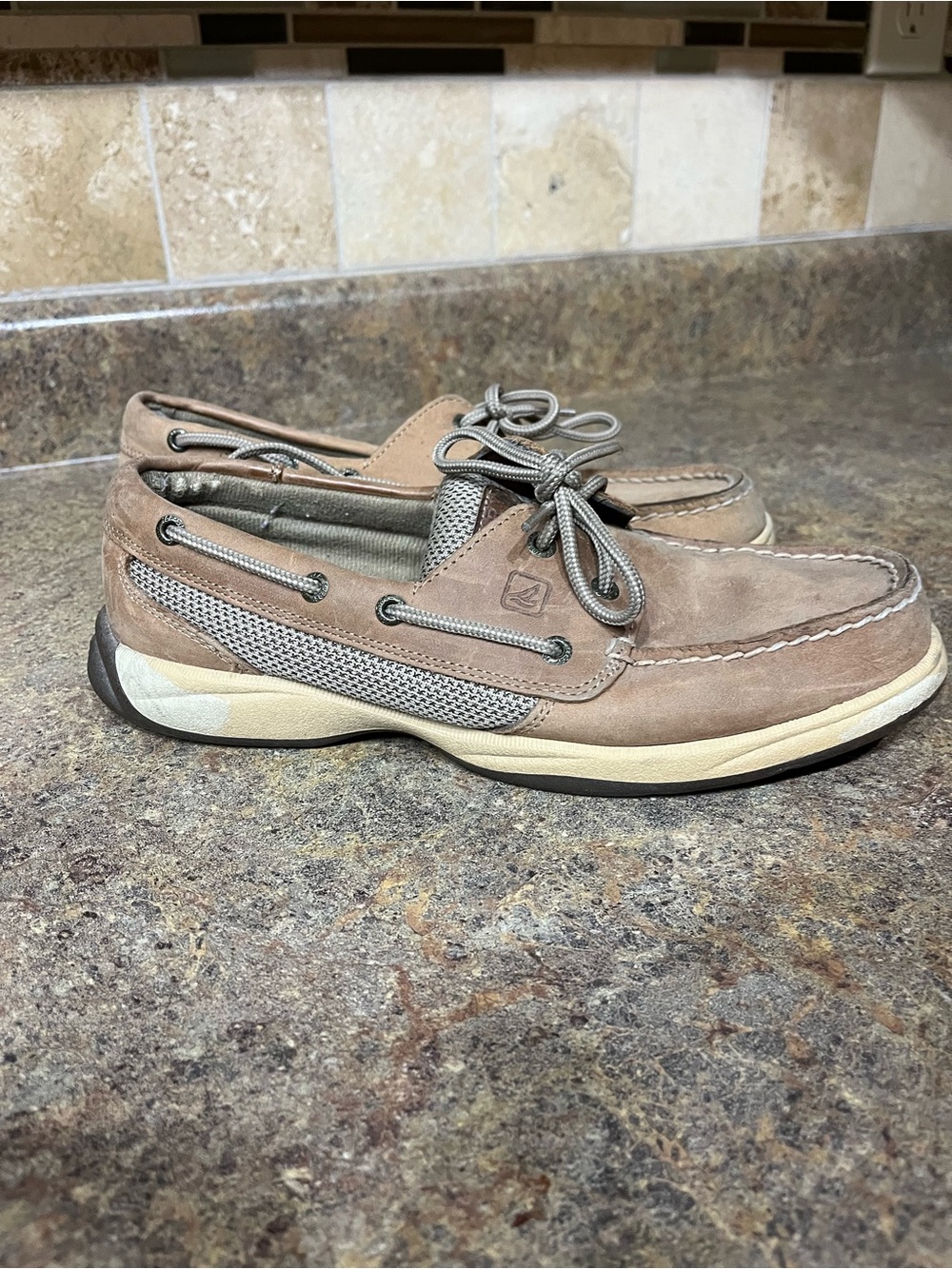 Sperry Top-Sider Intrepid Women’s 8.5M Tan Leather Mesh Boat Shoes Coastal Beach